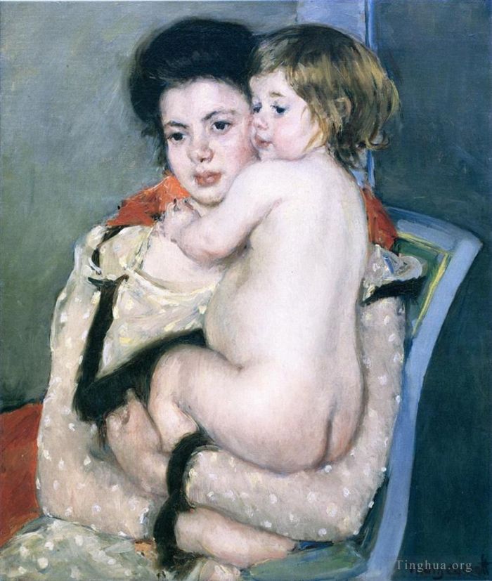 Mary Stevenson Cassatt Ölgemälde - Reine Lefebvre hält ein nacktes Baby