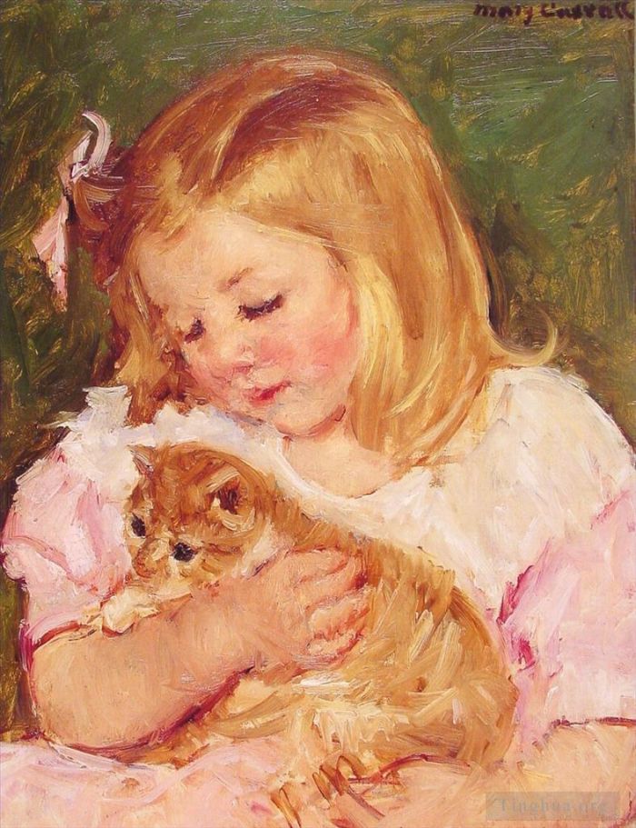 Mary Stevenson Cassatt Ölgemälde - Sara hält eine Katze