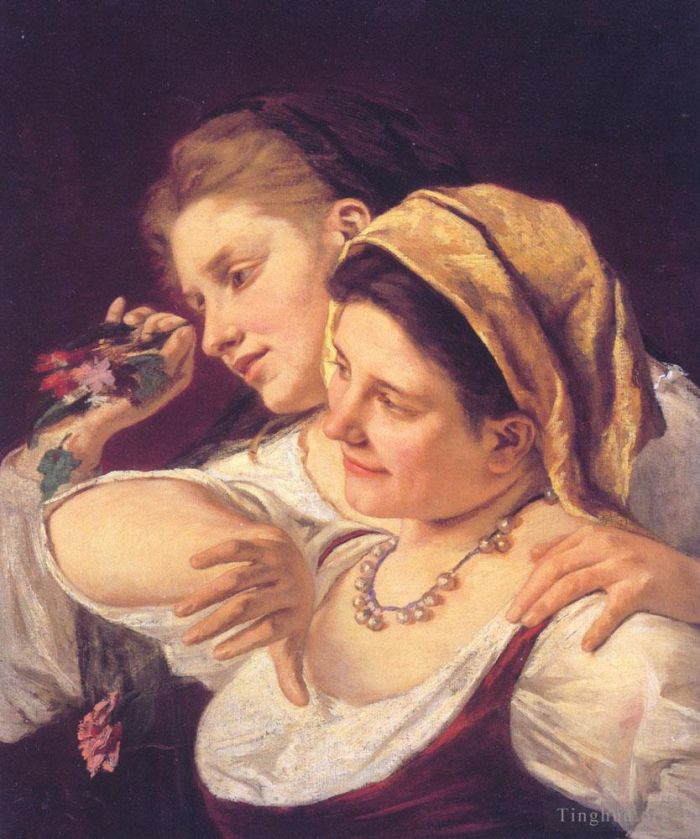 Mary Stevenson Cassatt Ölgemälde - Zwei Frauen werfen Blumen