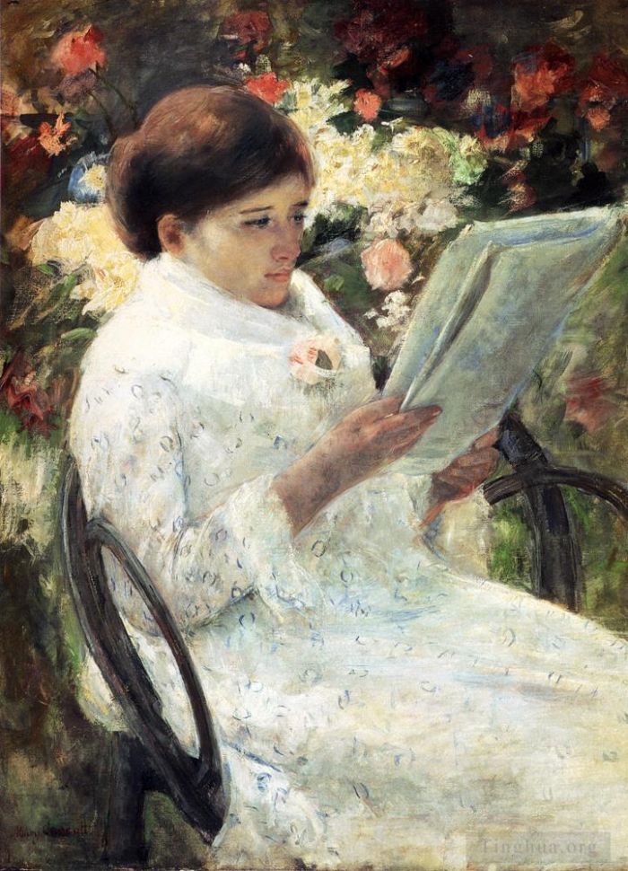 Mary Stevenson Cassatt Ölgemälde - Frau liest in einem Garten