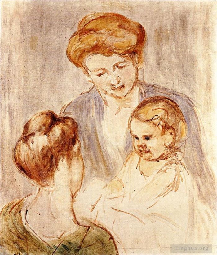 Mary Stevenson Cassatt Andere Malerei - Ein Baby lächelt zwei junge Frauen an