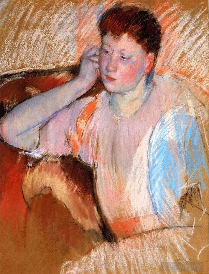Mary Stevenson Cassatt Andere Malerei - Clarissa drehte sich mit der Hand am Ohr nach links