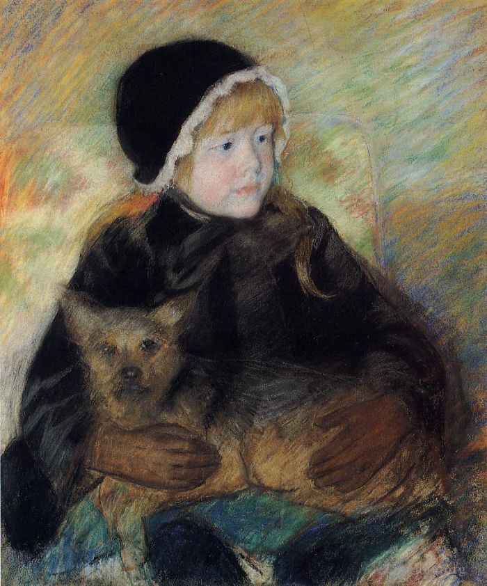 Mary Stevenson Cassatt Andere Malerei - Elsie Cassatt hält einen großen Hund
