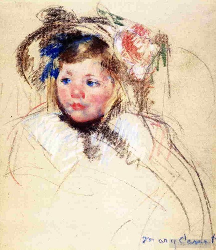 Mary Stevenson Cassatt Andere Malerei - Kopf von Sara mit Haube und Blick nach links