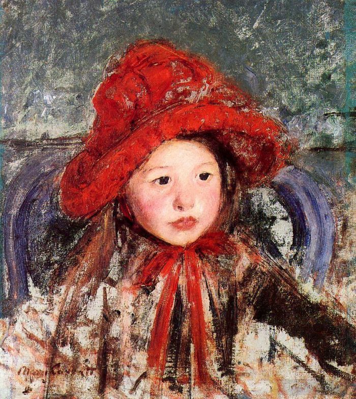 Mary Stevenson Cassatt Andere Malerei - Kleines Mädchen mit großem roten Hut