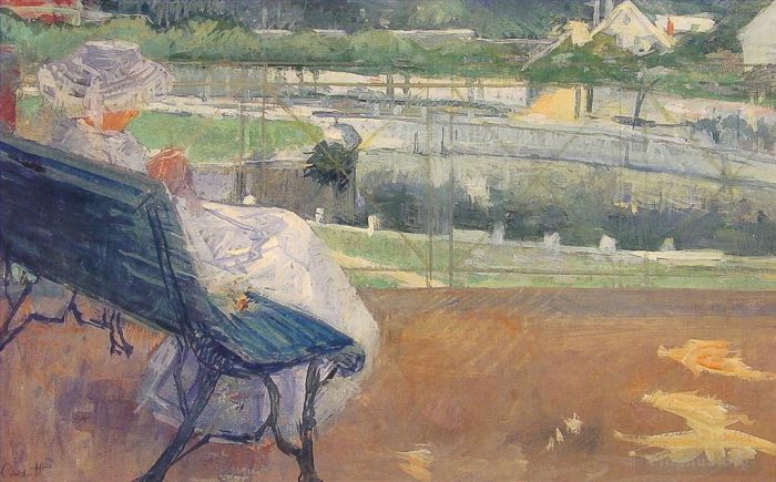 Mary Stevenson Cassatt Andere Malerei - Lydia sitzt auf einer Veranda und häkelt