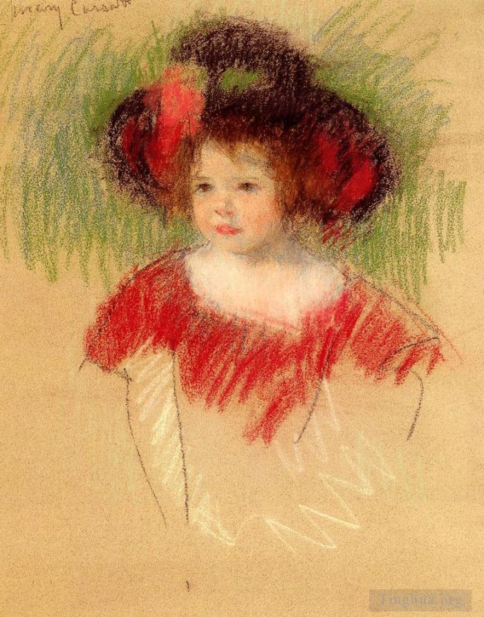 Mary Stevenson Cassatt Andere Malerei - Margot im großen Bonnett und im roten Kleid
