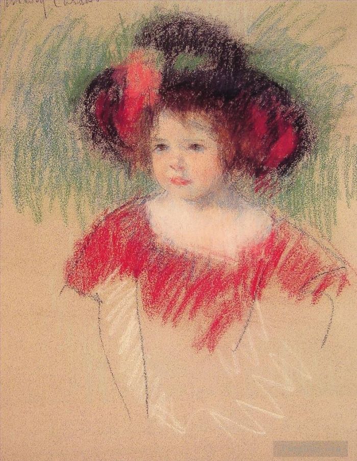 Mary Stevenson Cassatt Andere Malerei - Margot mit großer Haube und rotem Kleid