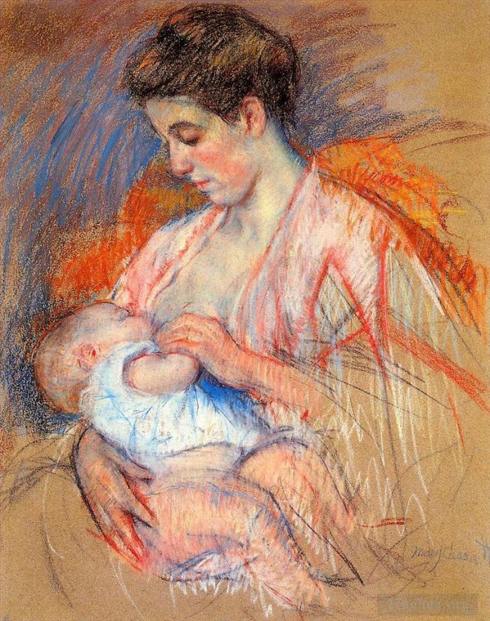 Mary Stevenson Cassatt Andere Malerei - Mutter Jeanne stillt ihr Baby