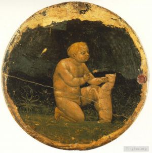 Masaccio Werk - Putto und ein kleiner Hund auf der Rückseite des Berliner Tondo