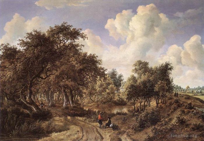 Meindert Hobbema Ölgemälde - Eine bewaldete Landschaft 1660