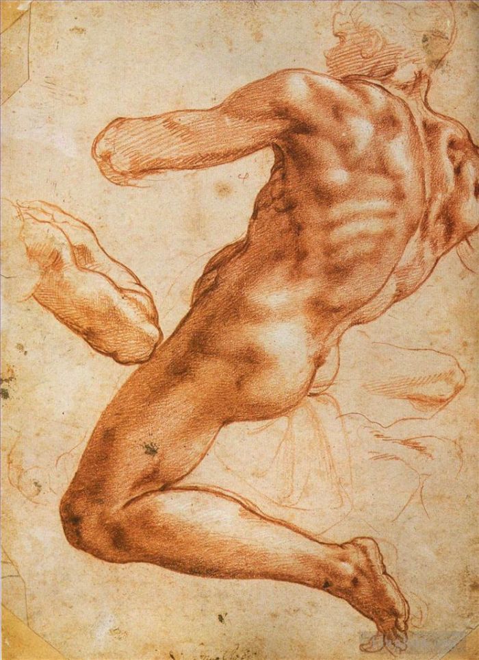 Michelangelo Andere Malerei - Studie für eine Ignudo-Rötelkreide