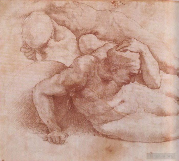 Michelangelo Andere Malerei - Zwei Figuren Rötel