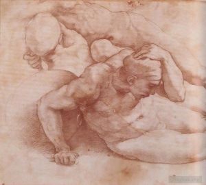 Michelangelo Werk - Zwei Figuren Rötel