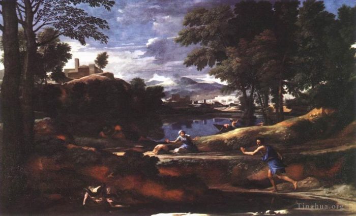 Nicolas Poussin Ölgemälde - Landschaft mit einem von einer Schlange getöteten Mann