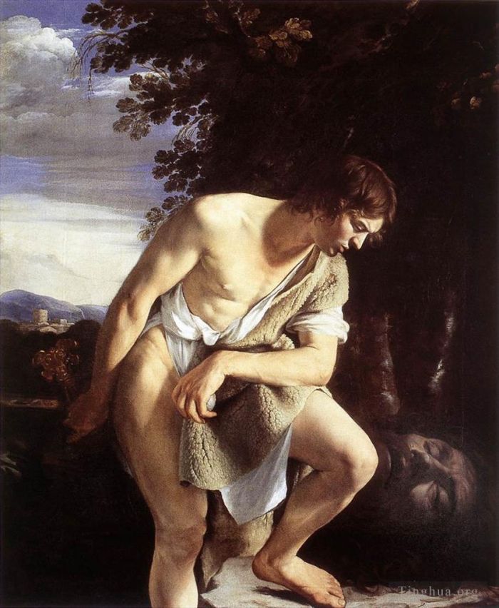 Orazio Lomi Gentileschi Ölgemälde - David betrachtet den Kopf von Goliath