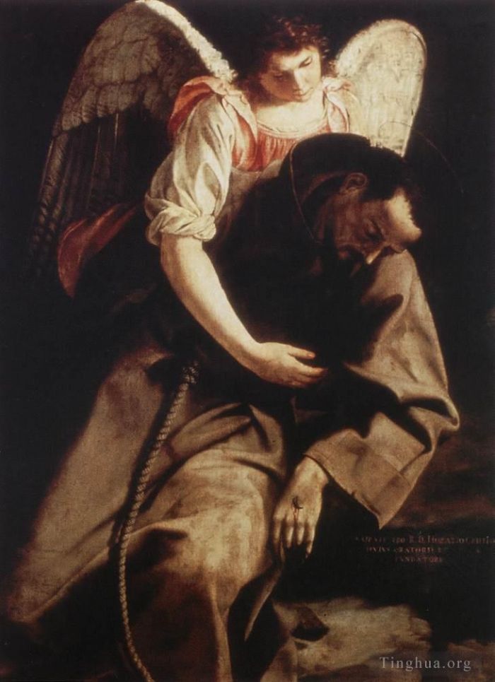 Orazio Lomi Gentileschi Ölgemälde - Der heilige Franziskus und der Engel