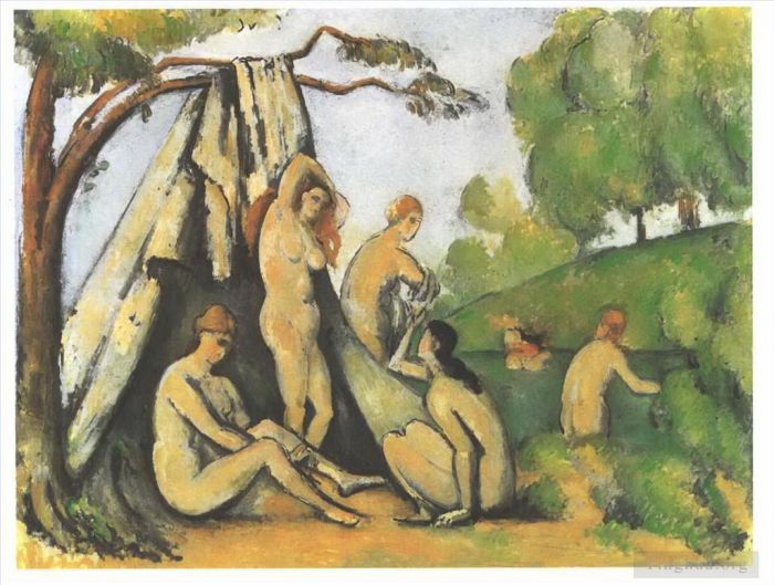 Paul Cezanne Ölgemälde - Badegäste vor einer Tendenz