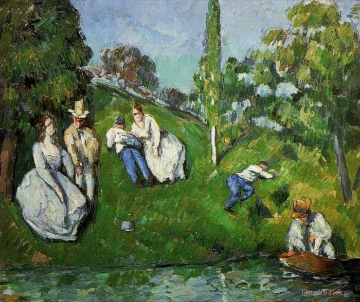 Paul Cezanne Ölgemälde - Paare entspannen an einem Teich