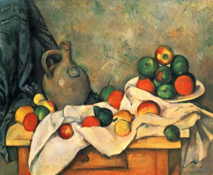 Paul Cezanne Ölgemälde - Vorhangkrug und Obst