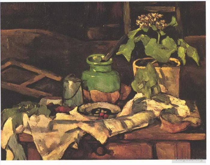 Paul Cezanne Ölgemälde - Blumentopf an einem Tisch