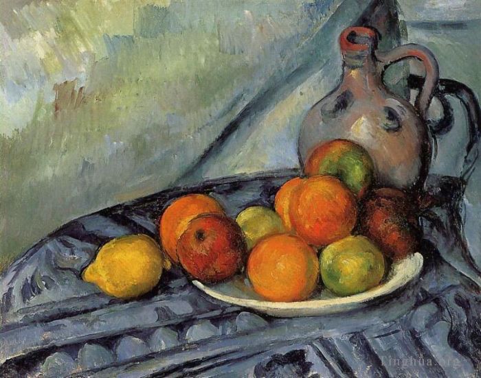 Paul Cezanne Ölgemälde - Obst und Krug auf einem Tisch