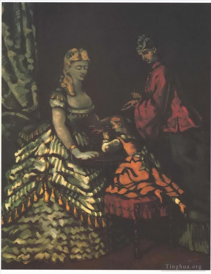 Paul Cezanne Ölgemälde - Innenraum mit zwei Frauen und einem Kind