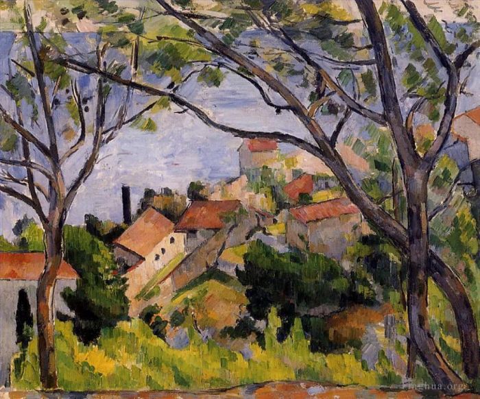 Paul Cezanne Ölgemälde - L Estaque Blick durch die Bäume