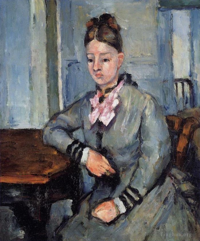 Paul Cezanne Ölgemälde - Madame Cezanne lehnt an einem Tisch