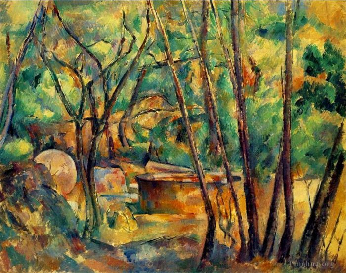 Paul Cezanne Ölgemälde - Mühlstein und Zisterne unter Bäumen