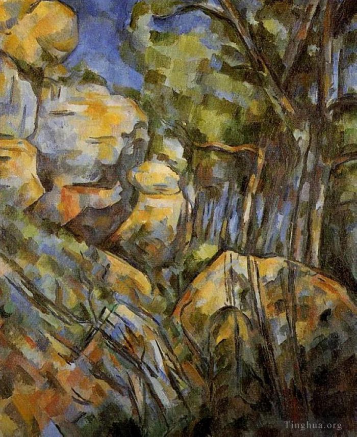 Paul Cezanne Ölgemälde - Felsen in der Nähe der Höhlen unterhalb des Chateau Noir