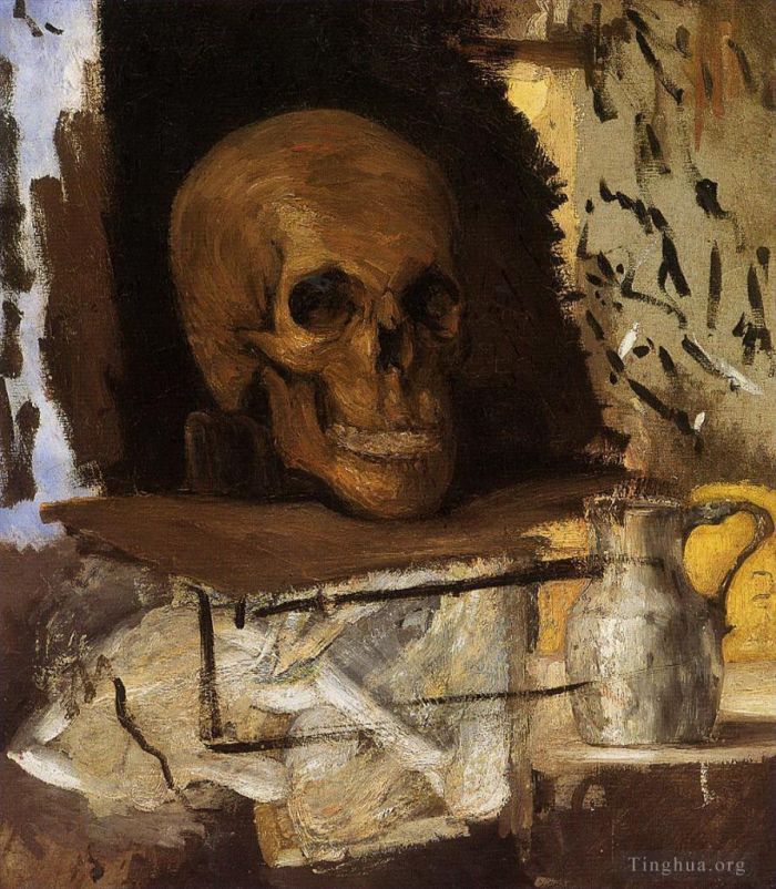 Paul Cezanne Ölgemälde - Stillleben-Schädel und Wasserkrug
