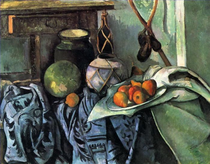 Paul Cezanne Ölgemälde - Stillleben mit Ingwerglas und Auberginen