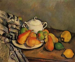 Paul Cezanne Werk - Sugarbowl-Birnen und Tischdecke