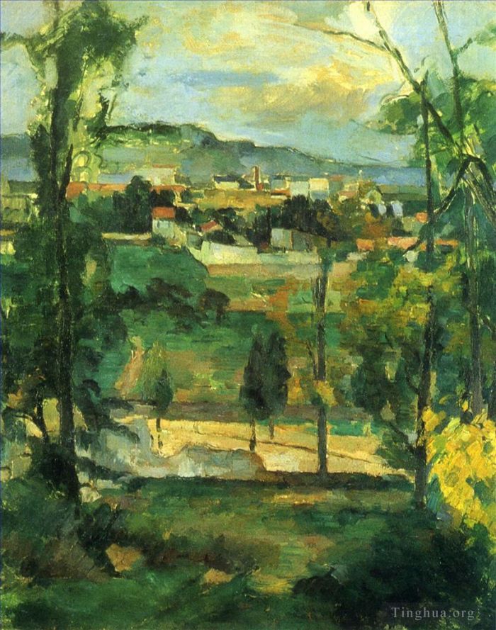 Paul Cezanne Ölgemälde - Dorf hinter Bäumen