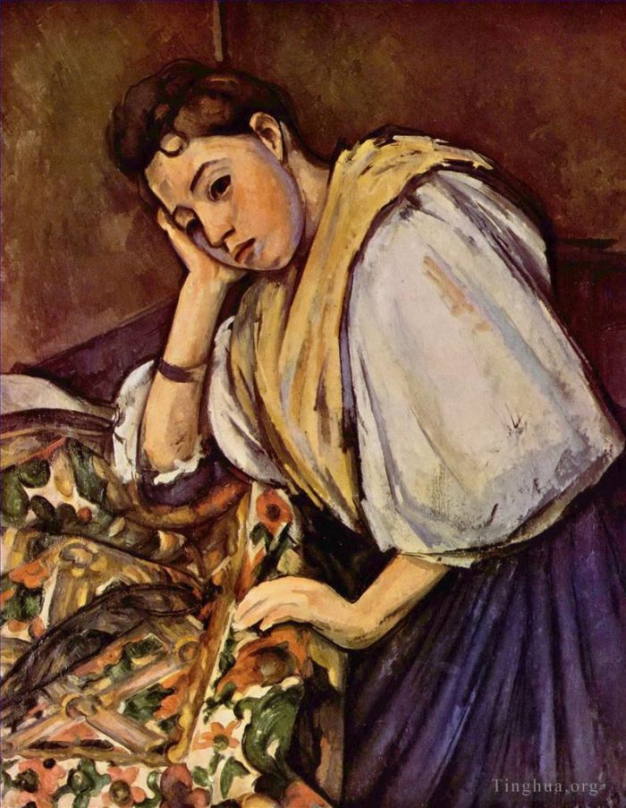 Paul Cezanne Ölgemälde - Junge Italienerin ruht auf ihrem Ellenbogen