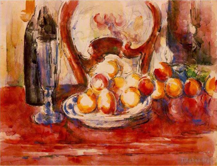 Paul Cezanne Andere Malerei - Stillleben mit Äpfeln, einer Flasche und einem Stuhl