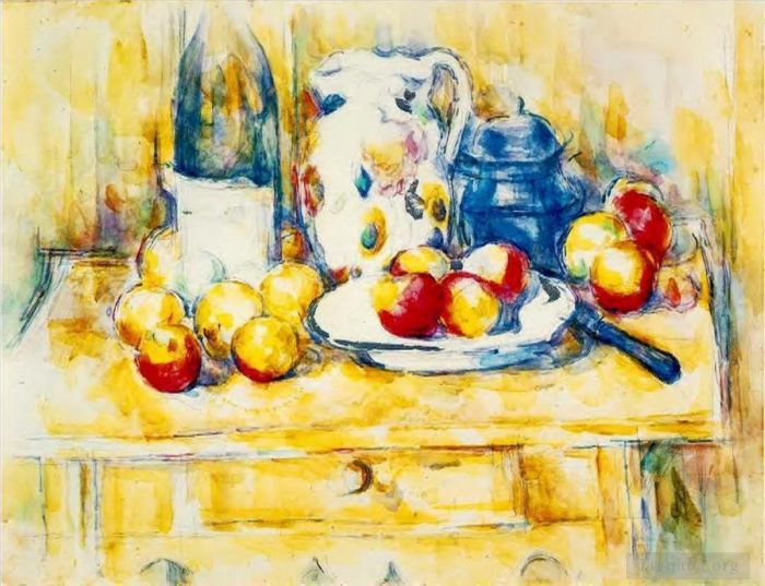 Paul Cezanne Andere Malerei - Stillleben mit Äpfeln, einer Flasche und einem Milchtopf