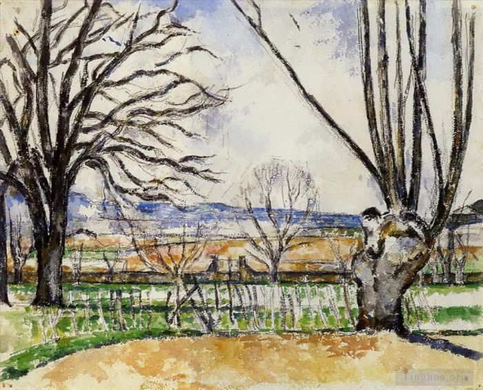 Paul Cezanne Andere Malerei - Die Bäume von Jas de Bouffan im Frühling