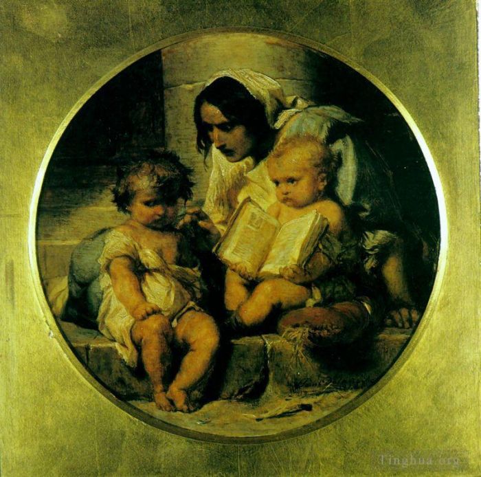 Paul Delaroche Ölgemälde - Ein Kind lernt lesen 1848