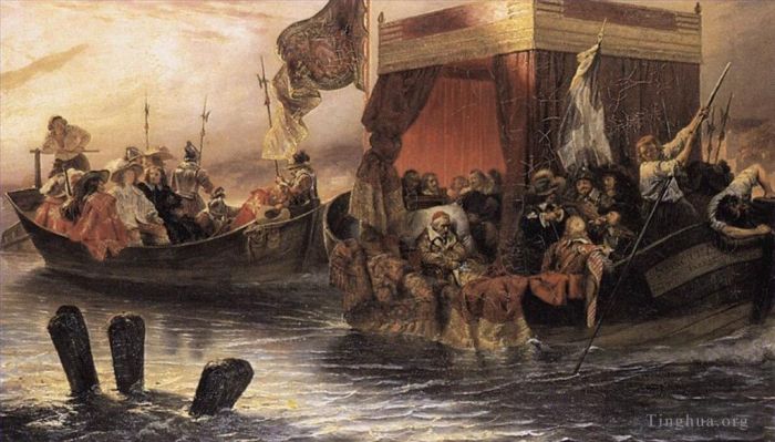 Paul Delaroche Ölgemälde - Der Staatskahn von Kardinal Richelieu auf der Rhone in Lebensgröße