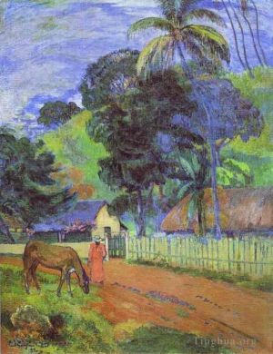 Paul Gauguin Werk - Pferd auf der Straße Tahiti-Landschaft