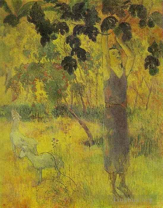 Paul Gauguin Ölgemälde - Mann pflückt Früchte von einem Baum