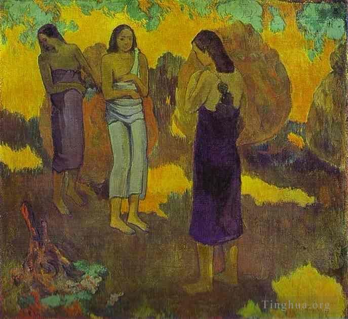 Paul Gauguin Ölgemälde - Drei tahitianische Frauen vor gelbem Hintergrund