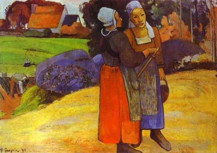 Paul Gauguin Ölgemälde - Zwei bretonische Frauen unterwegs