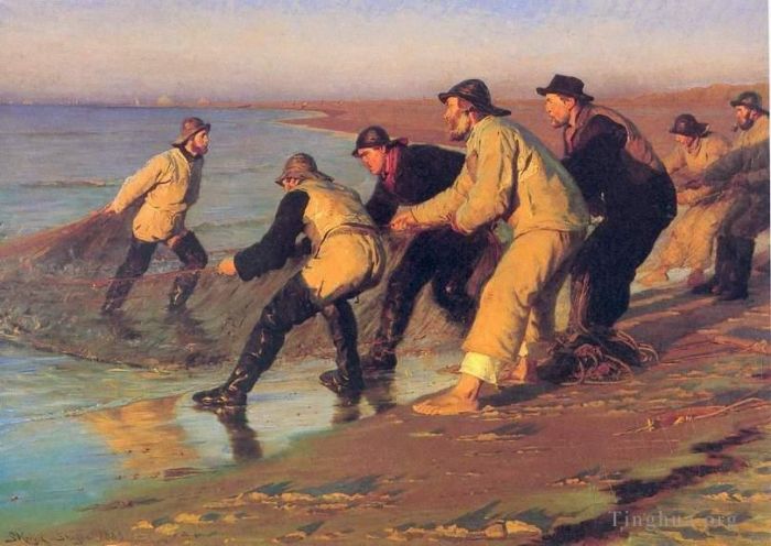 Peder Severin Kroyer Ölgemälde - Fische am Strand 1883