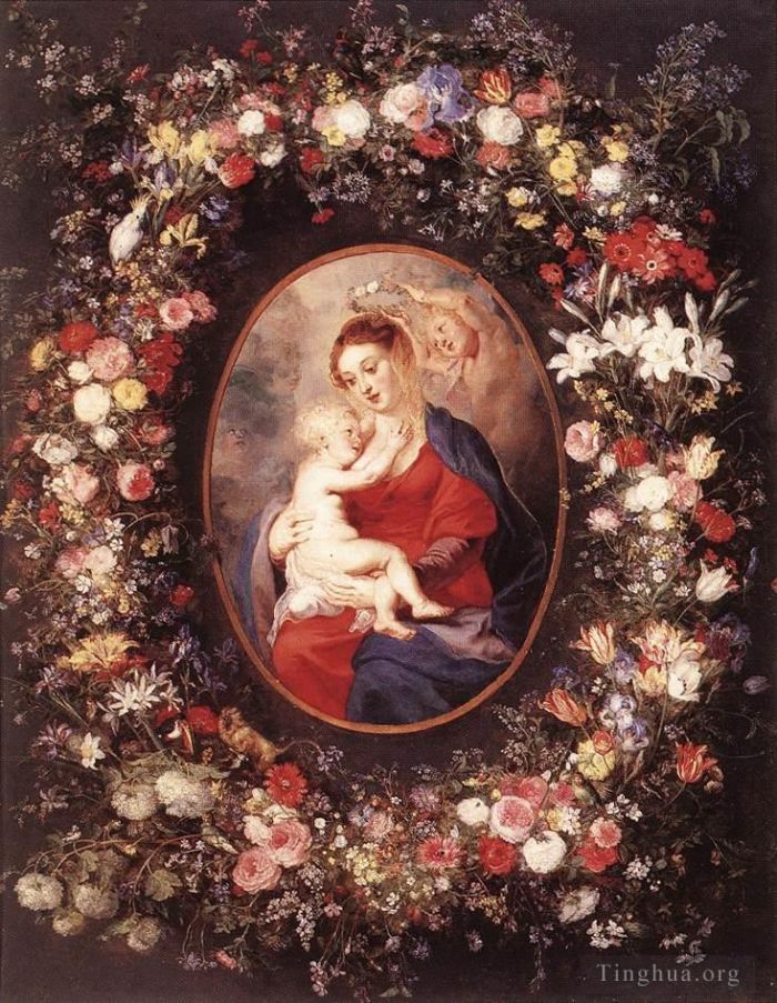 Peter Paul Rubens Ölgemälde - Die Jungfrau und das Kind in einer Blumengirlande