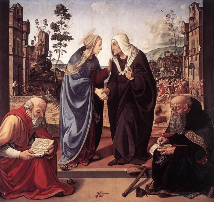 Piero di Cosimo Ölgemälde - Die Heimsuchung mit den Heiligen Nikolaus und Antonius 1489