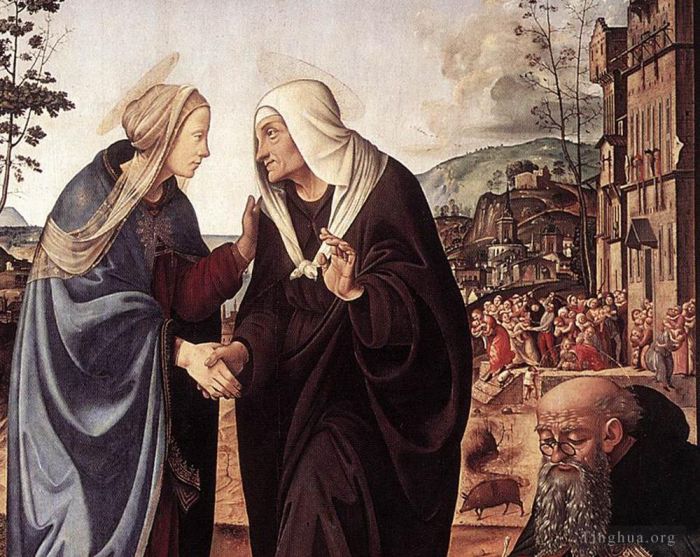 Piero di Cosimo Ölgemälde - Die Heimsuchung mit den Heiligen Nikolaus und Antonius 148dt1