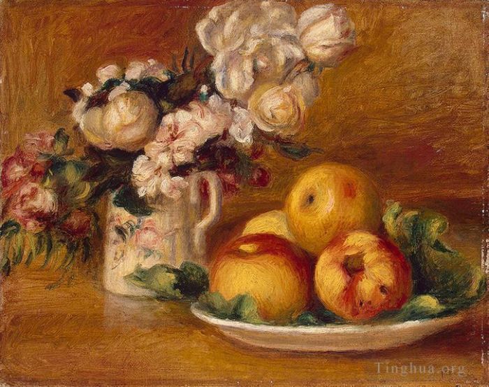 Pierre-Auguste Renoir Ölgemälde - Stillleben mit Äpfeln und Blumen